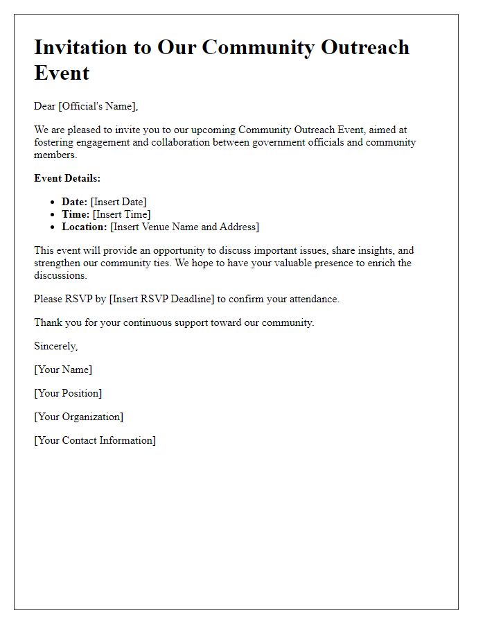 Letter template of community outreach event invitation for government officials