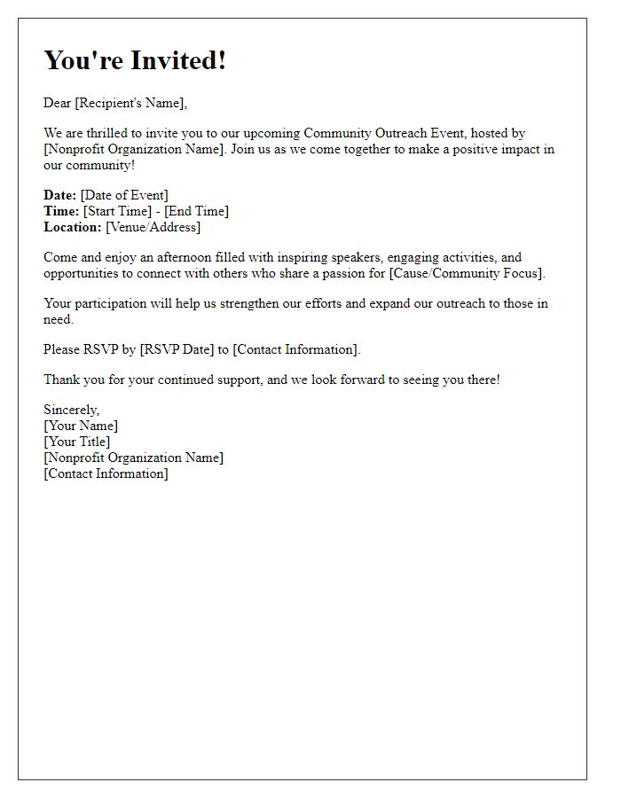 Letter template of community outreach event invitation for nonprofit organizations