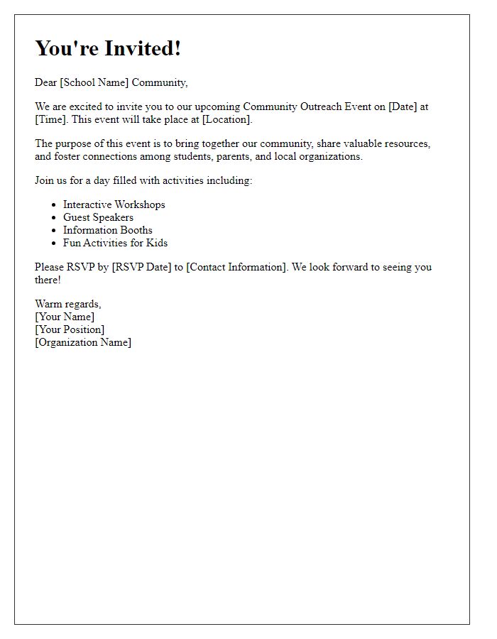 Letter template of community outreach event invitation for schools