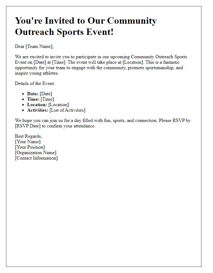 Letter template of community outreach event invitation for sports teams