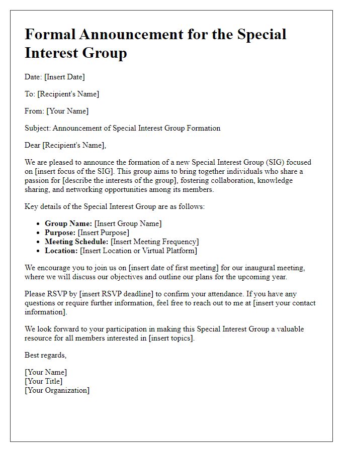 Letter template of formal announcement for special interest group