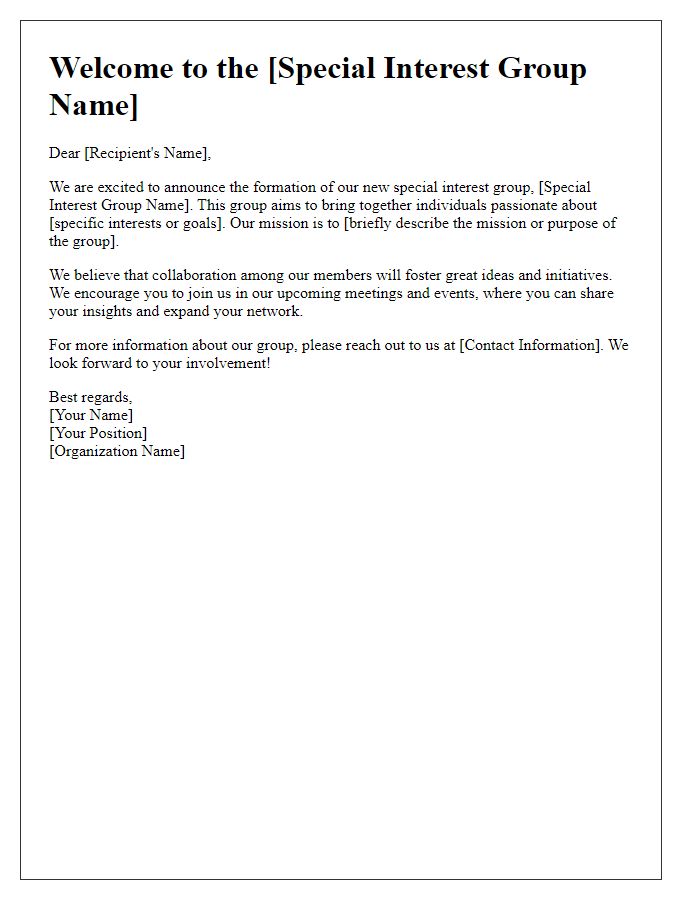 Letter template of new special interest group introduction