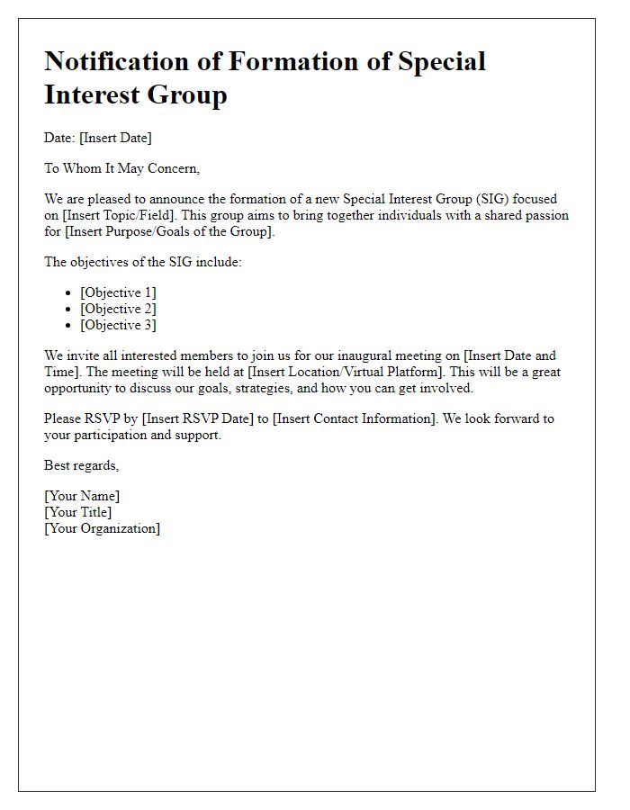 Letter template of special interest group formation notification