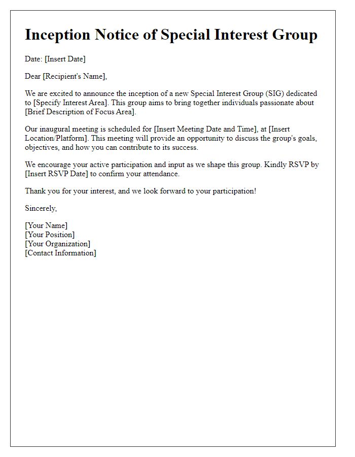 Letter template of special interest group inception notice