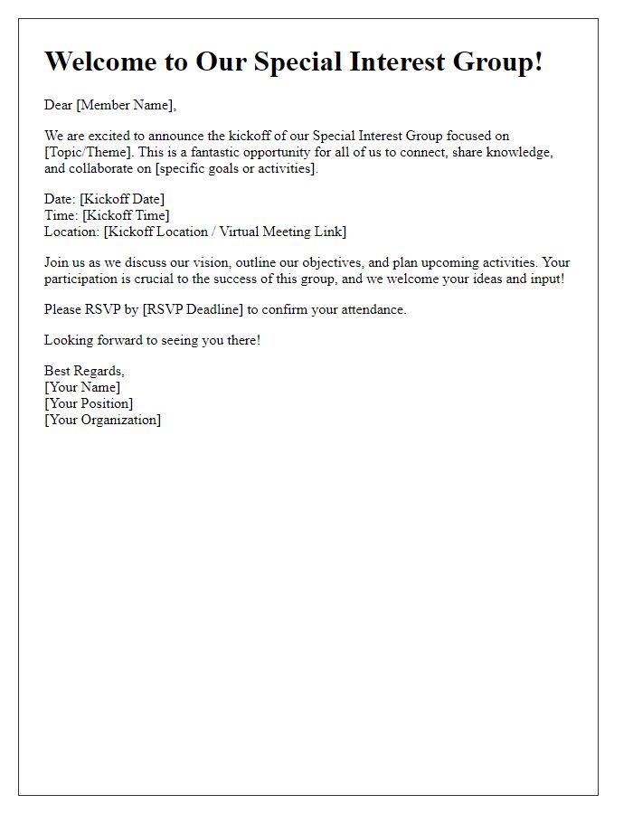 Letter template of special interest group kickoff message