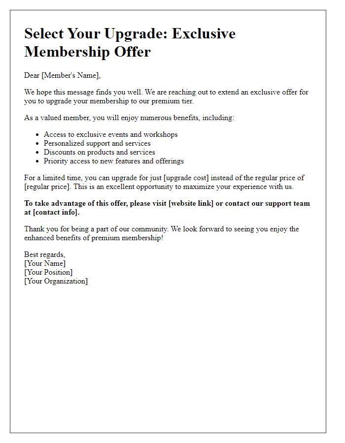 Letter template of Selective Membership Upgrade Offer