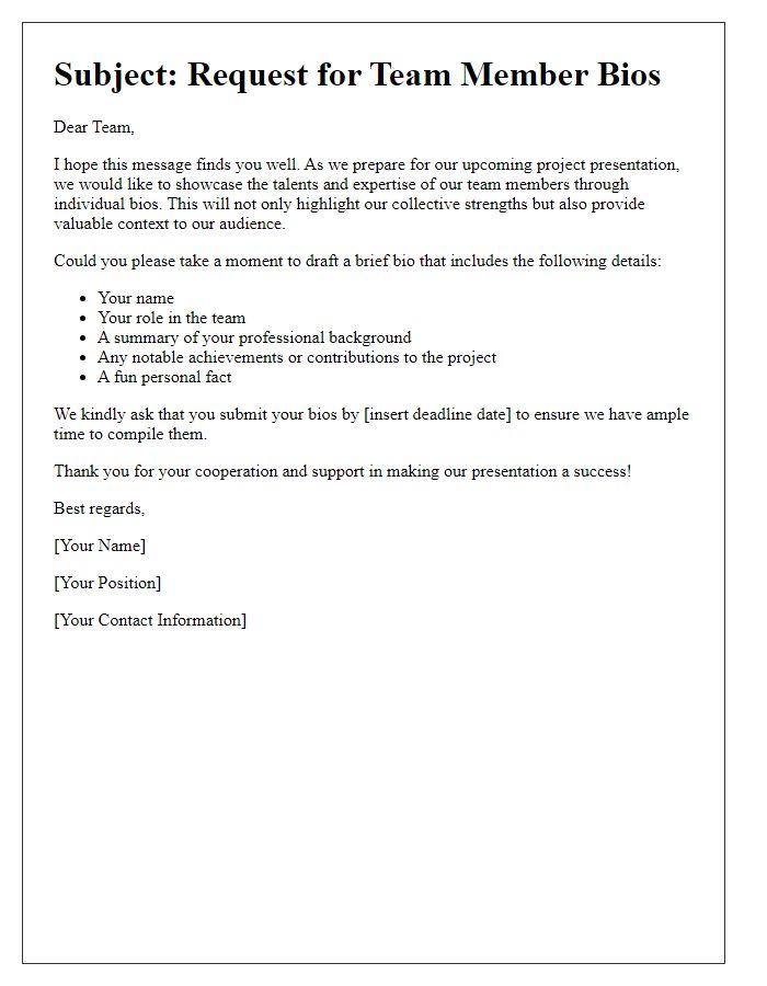 Letter template of appeal for bios from team members