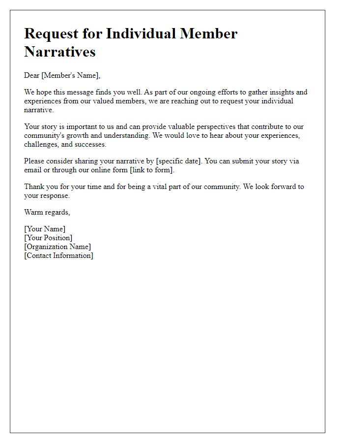 Letter template of ask for individual member narratives