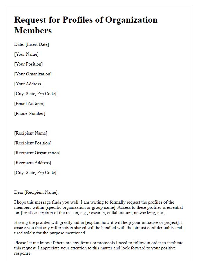 Letter template of request for profiles of organization members