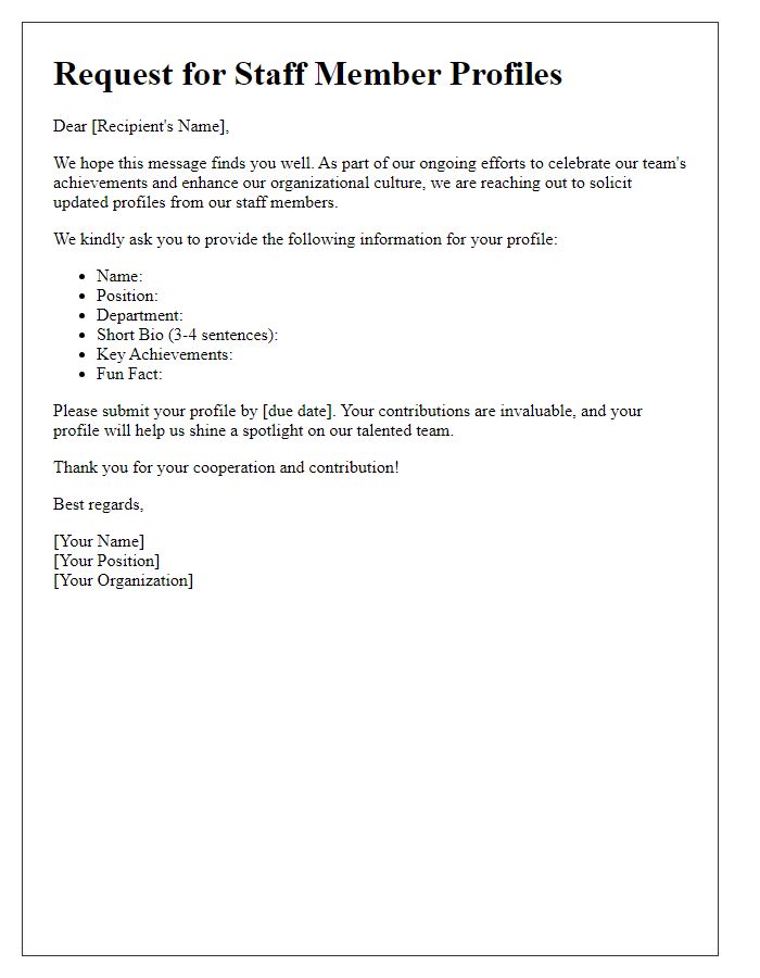 Letter template of solicitation for staff member profiles