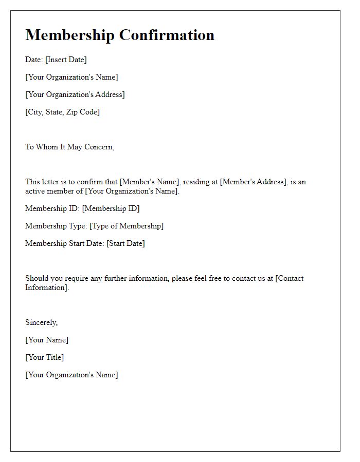 Letter template of confirmation of active membership status