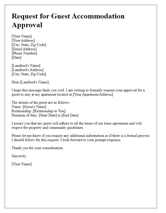 Letter template of tenant guest accommodation approval request