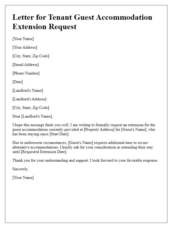 Letter template of tenant guest accommodation extension request