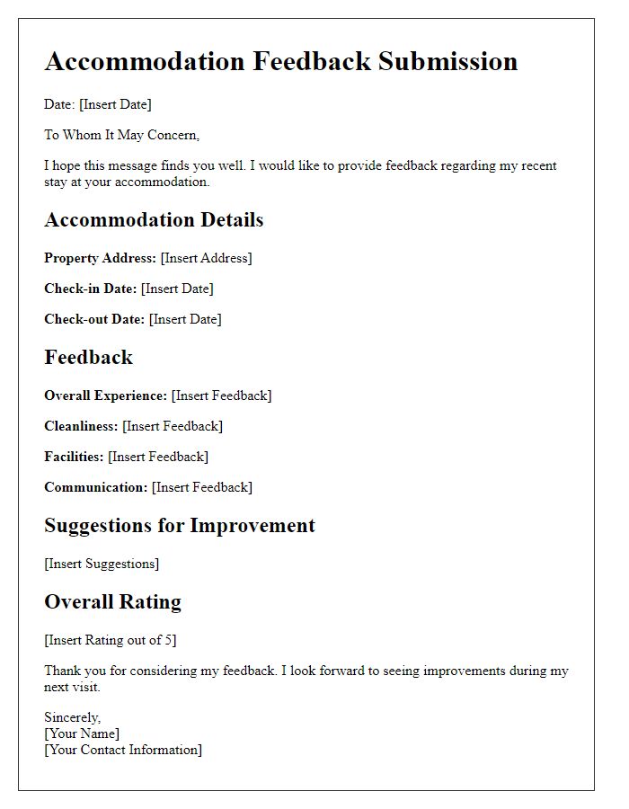 Letter template of tenant guest accommodation feedback submission