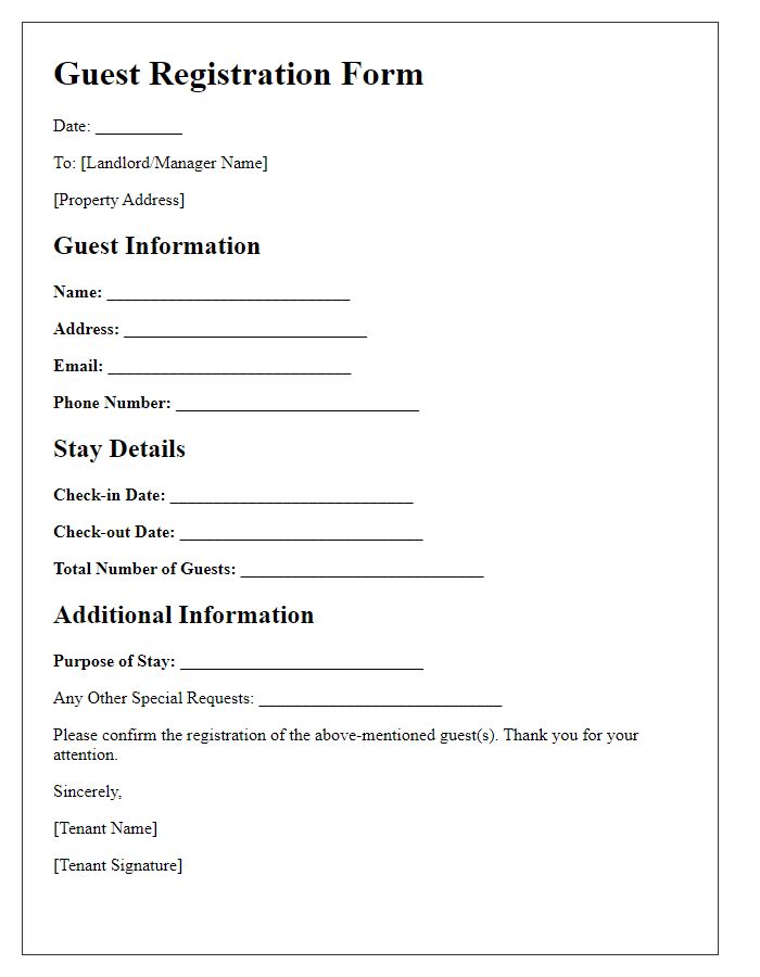 Letter template of tenant guest accommodation guest registration