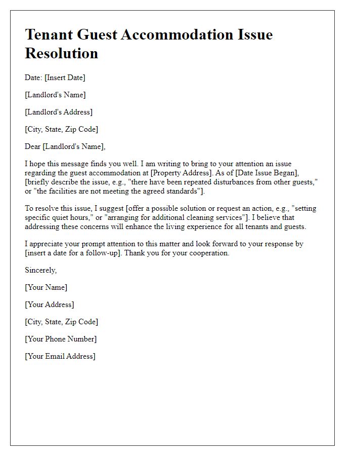 Letter template of tenant guest accommodation issue resolution