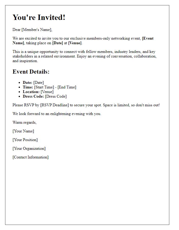 Letter template of invitation for exclusive members-only networking event