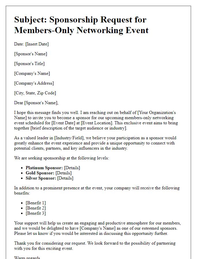 Letter template of sponsorship request for members-only networking event