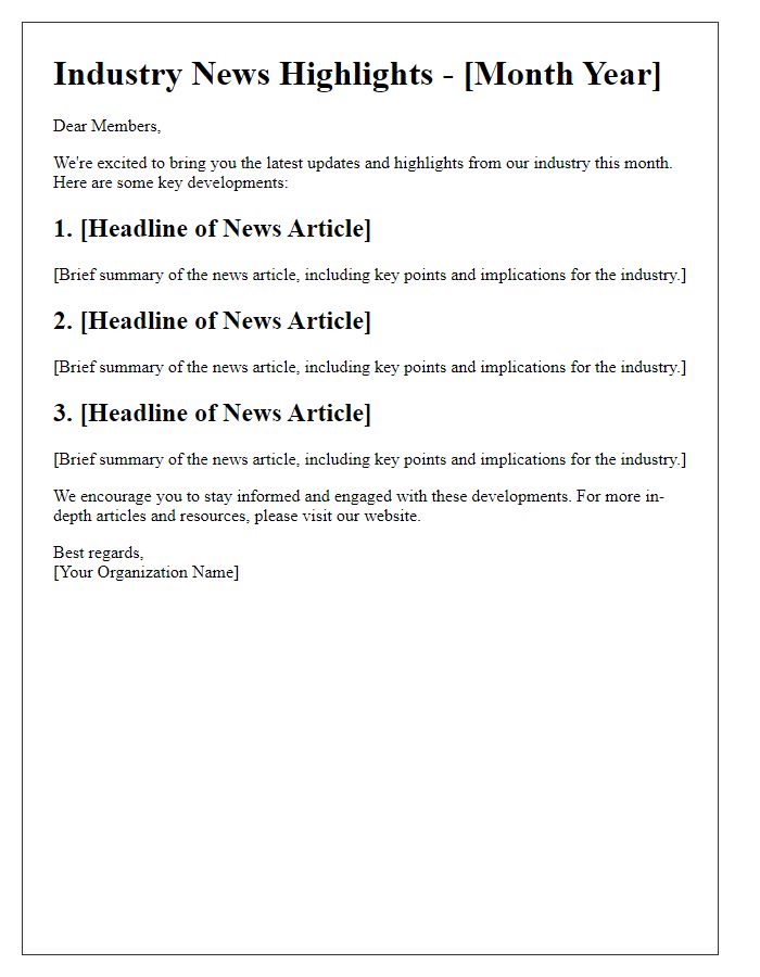 Letter template of industry news highlights for members