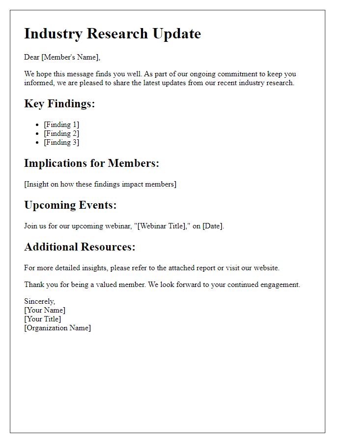 Letter template of industry research updates for member information