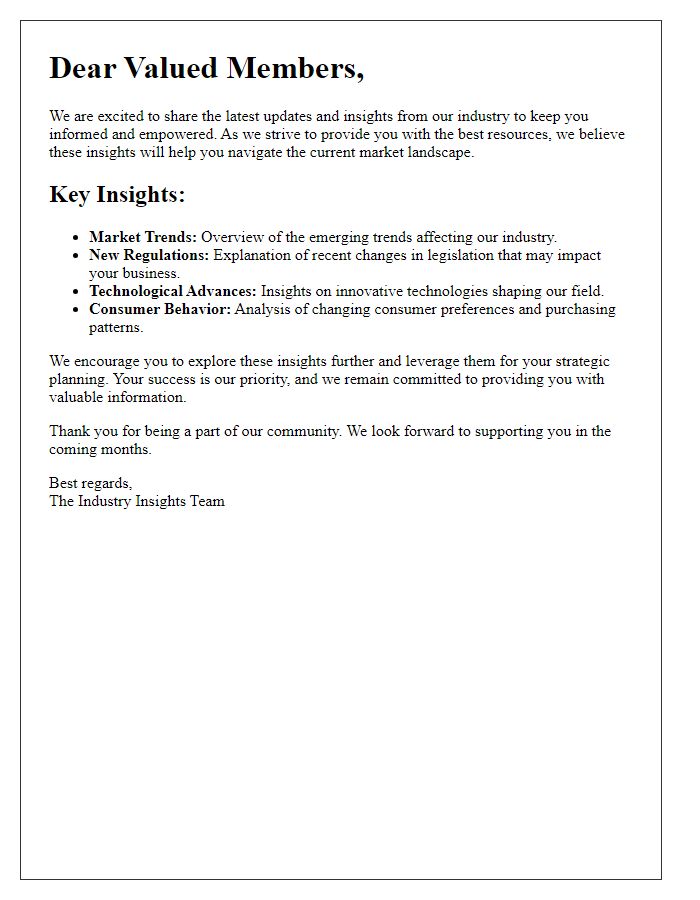 Letter template of updated industry insights for our valued members