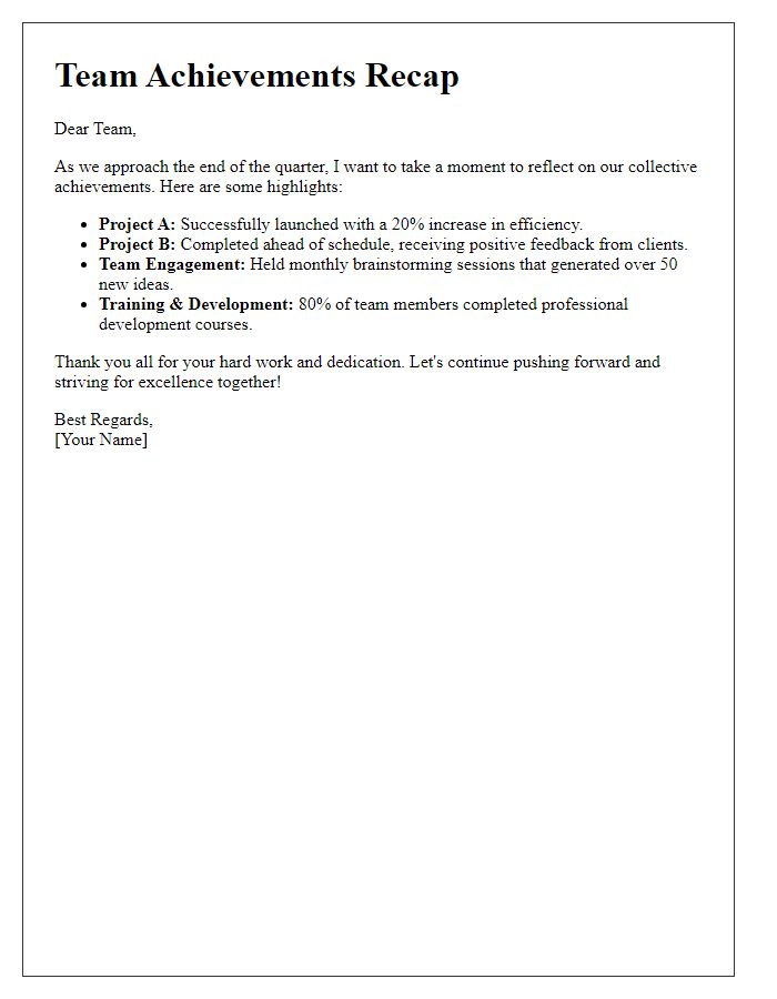 Letter template of achievements recap for team members