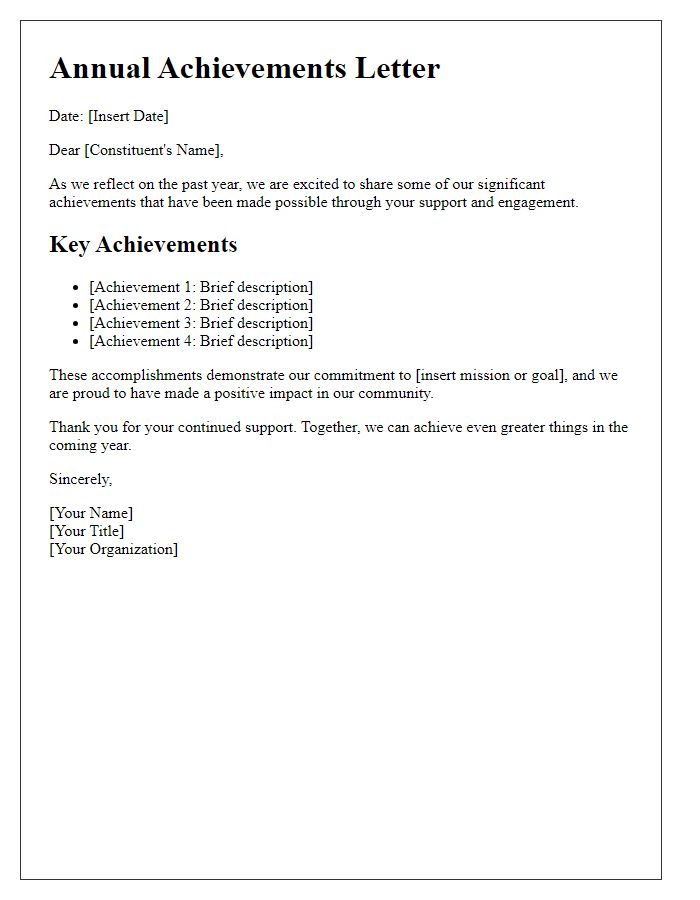 Letter template of annual achievements for constituents