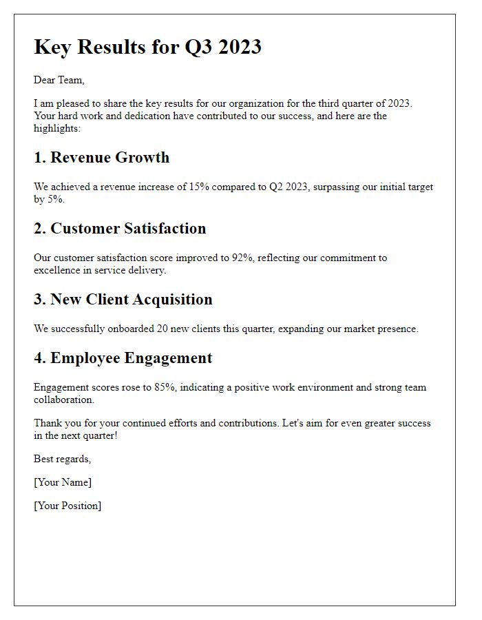 Letter template of key results for organization members