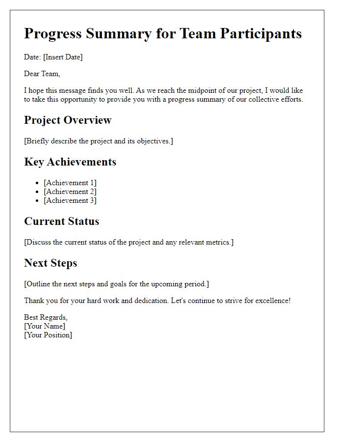 Letter template of progress summary for team participants