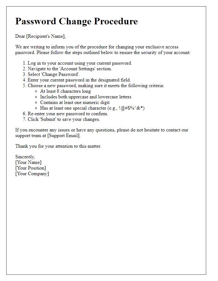 Letter template of exclusive access password change procedure