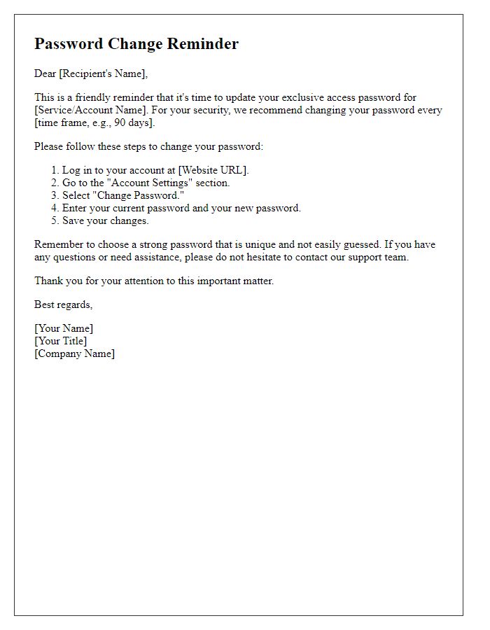 Letter template of exclusive access password change reminder