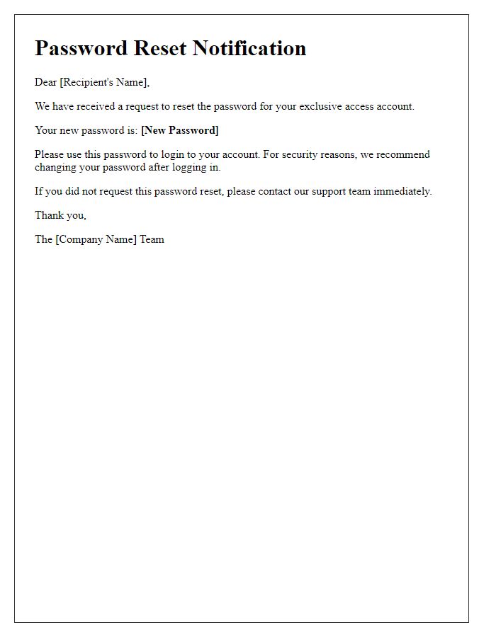 Letter template of notification for exclusive access password reset