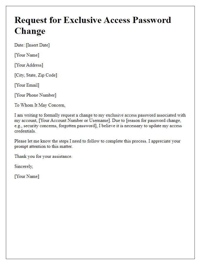 Letter template of request for exclusive access password change