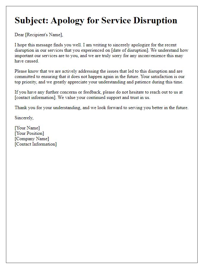 Letter template of courteous apology for inconveniences caused by service disruption