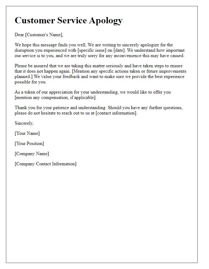 Letter template of customer service apology for disruption