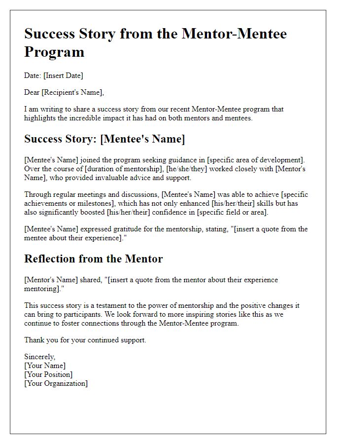 Letter template of success stories from the mentor-mentee program