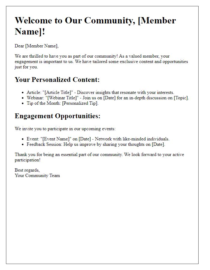 Letter template of personalized member engagement content