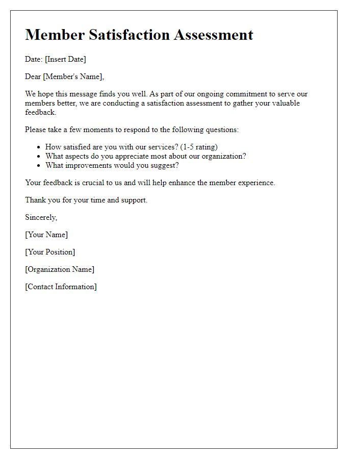 Letter template of satisfaction assessment for members