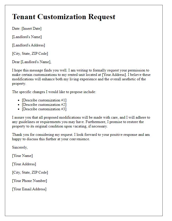Letter template of tenant customization request