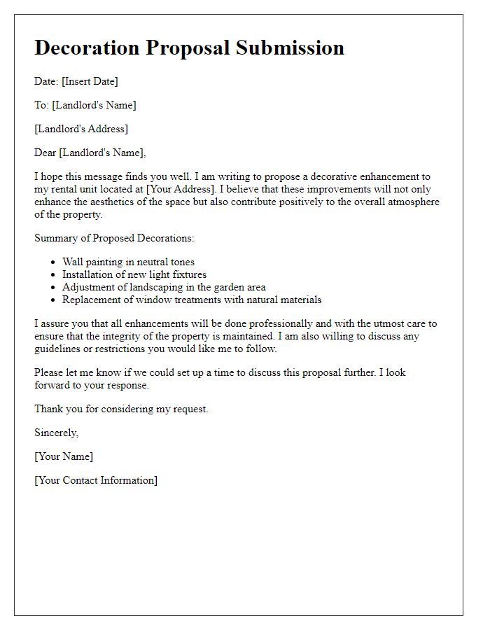 Letter template of tenant decoration proposal submission