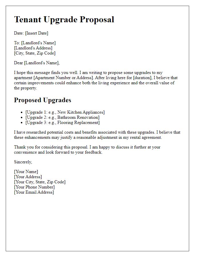 Letter template of tenant upgrade proposal