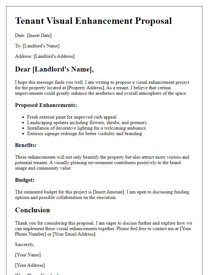 Letter template of tenant visual enhancement proposal