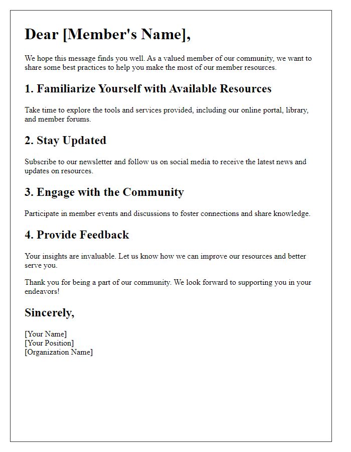 Letter template of best practices for using member resources