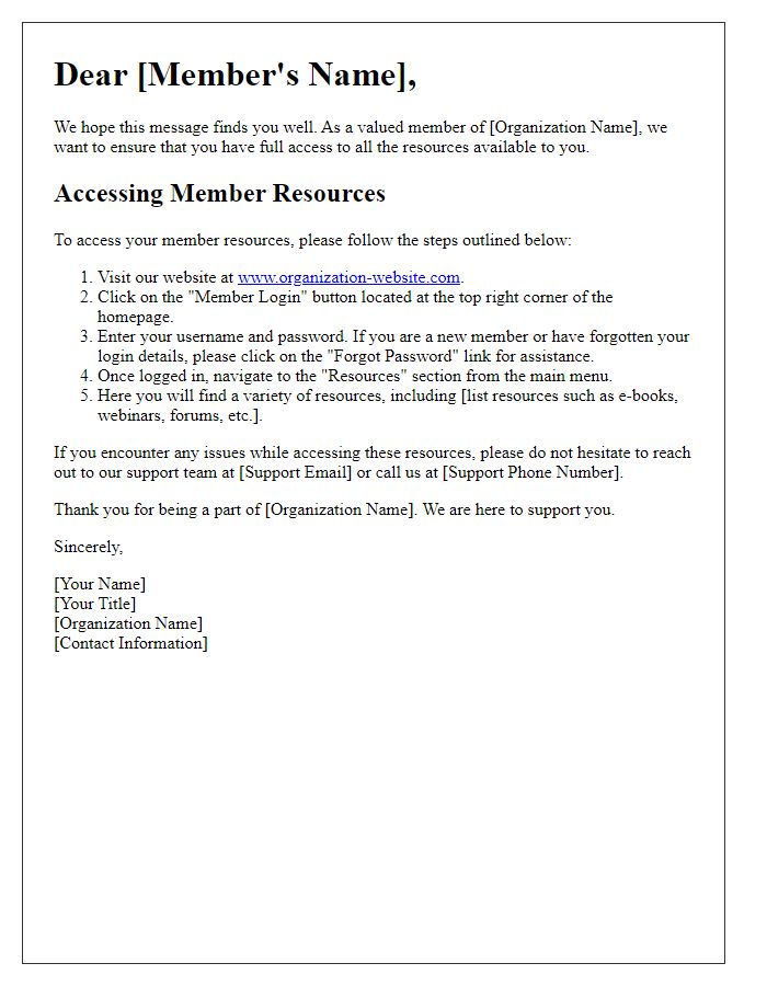 Letter template of guidance on accessing member resources