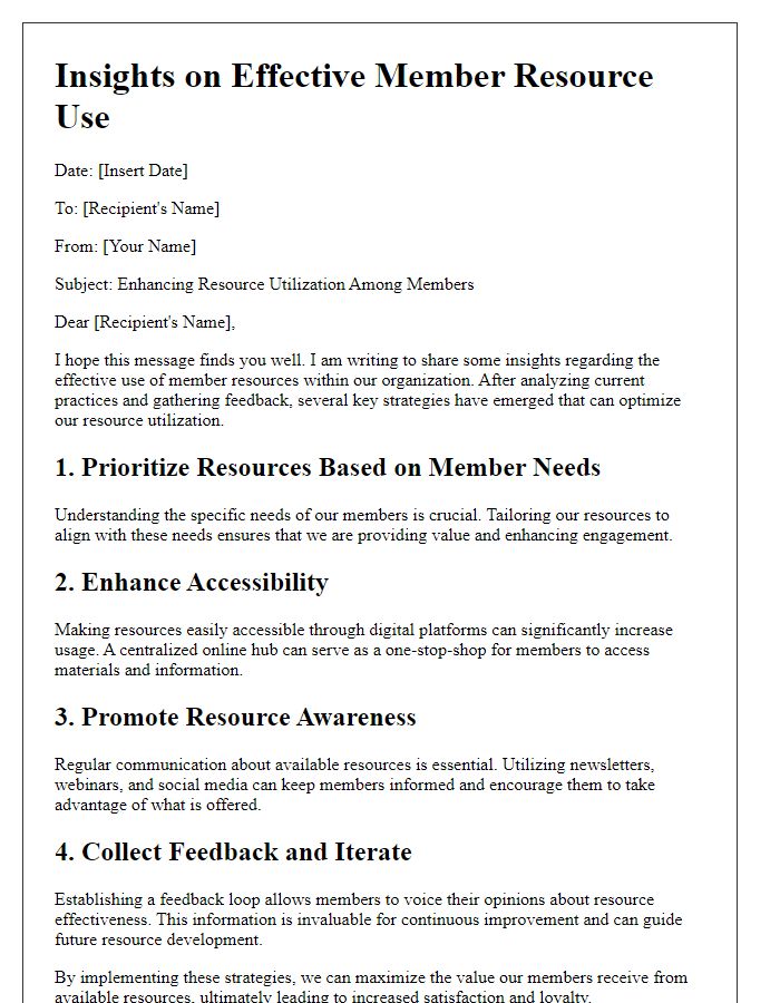 Letter template of insights on effective member resource use