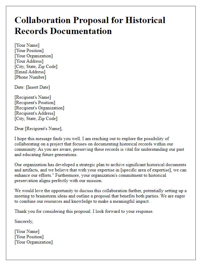 Letter template of historical records documentation collaboration