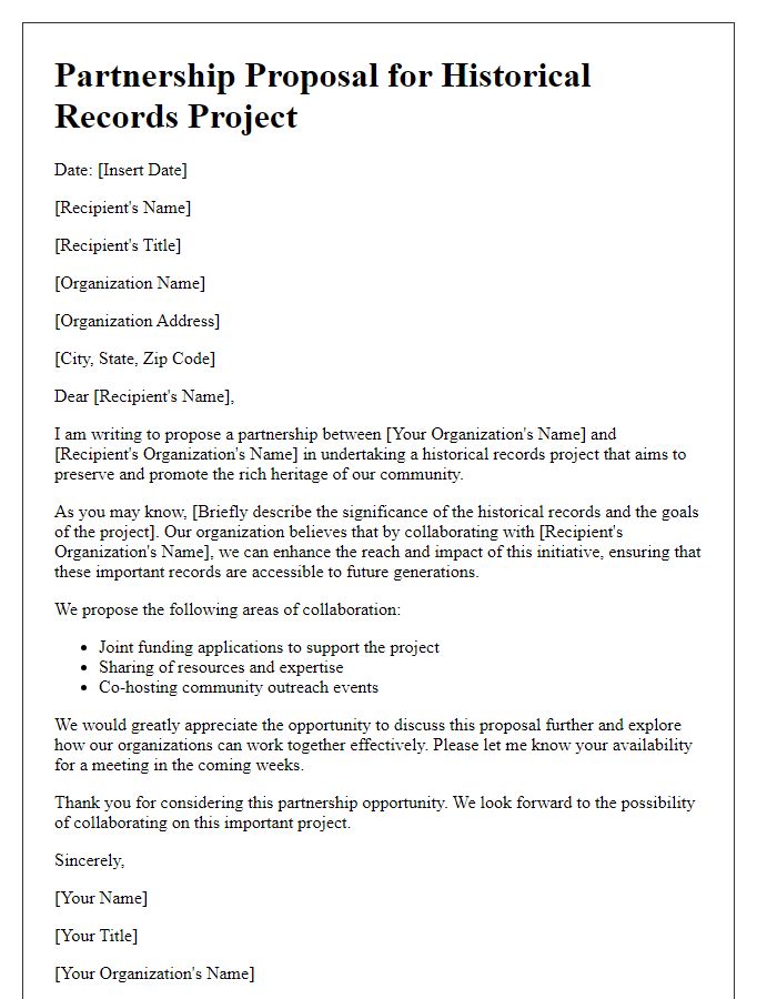 Letter template of historical records project partnership proposal