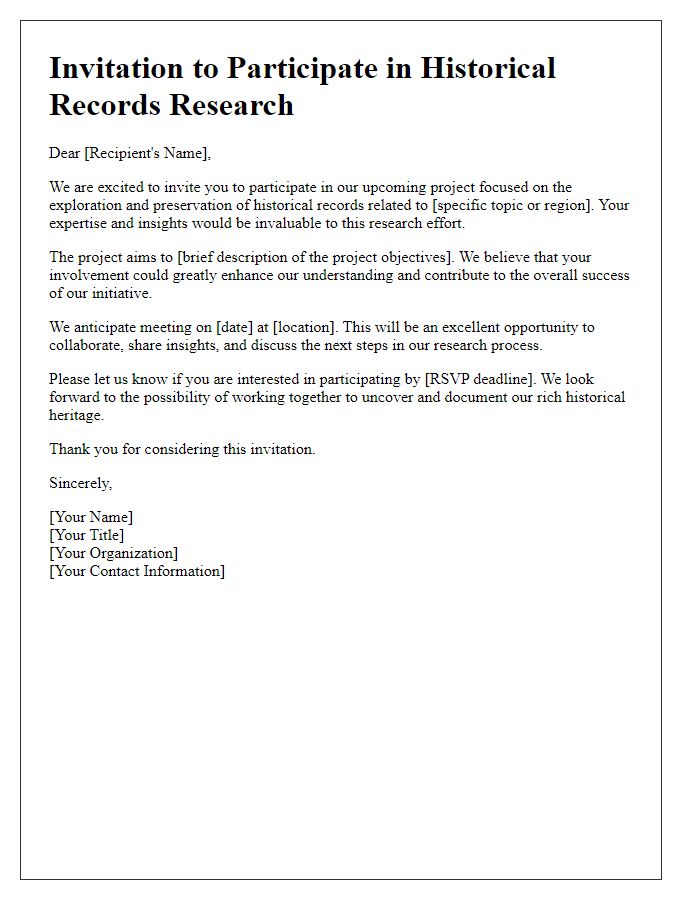 Letter template of historical records research involvement invitation