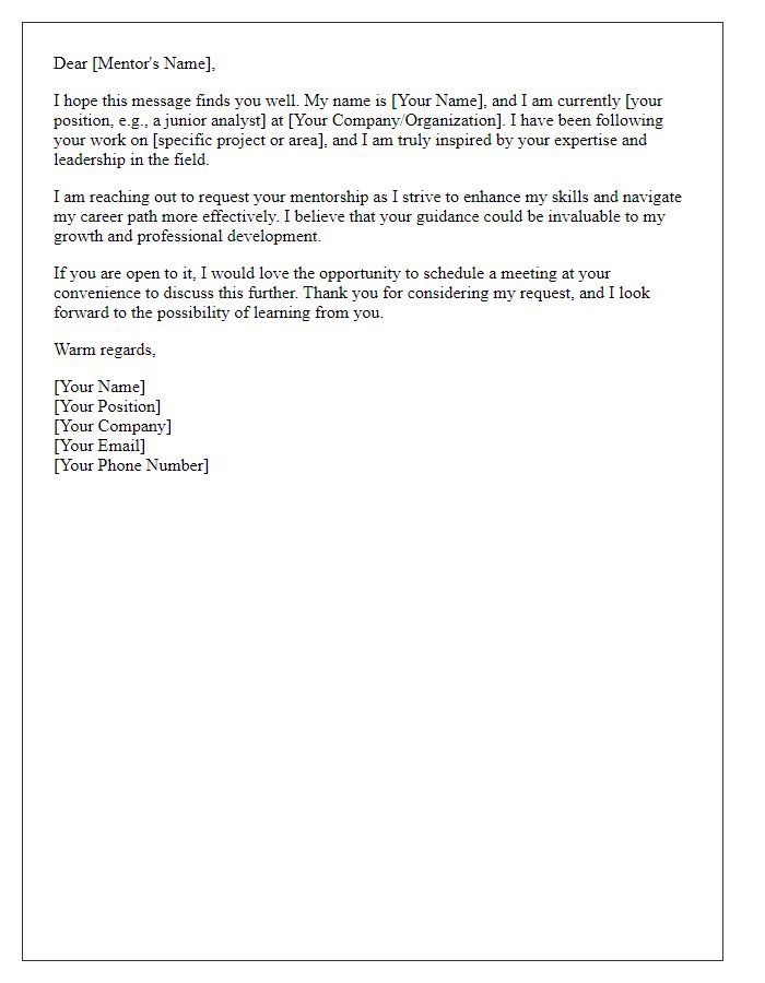 Letter template of requesting mentorship from senior team members