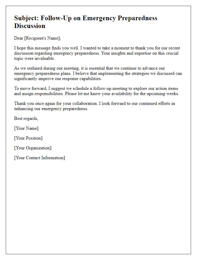 Letter template of follow-up for emergency preparedness discussion